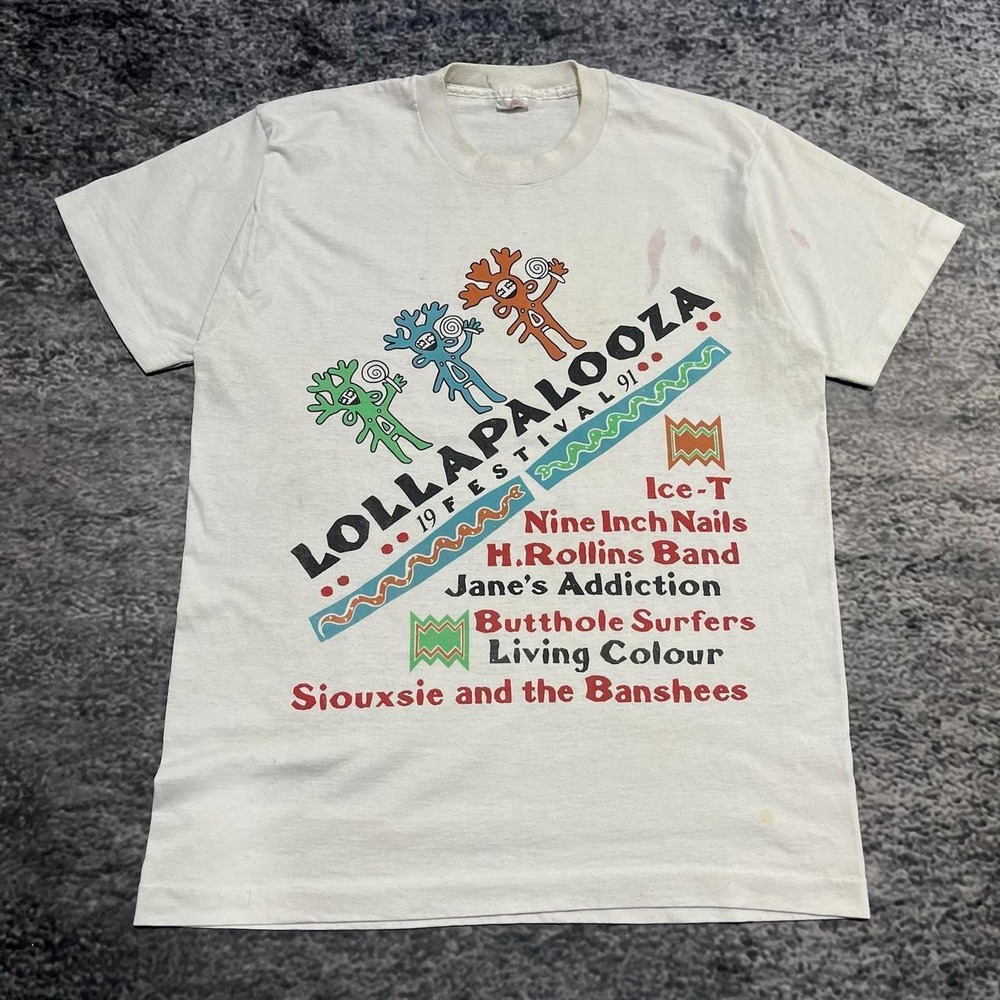 Vintage 1991 Lollapalooza T Shirt Mens Large White Music Festival Band Tee 90s - Picture 3 of 8
